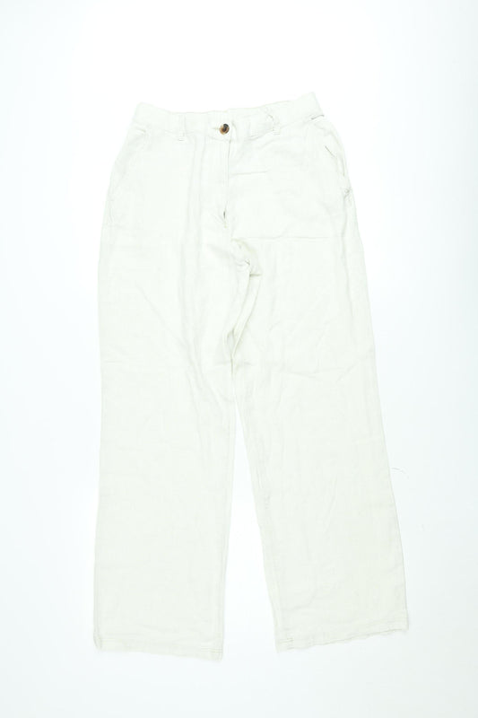 H&M Women’s Ivory Linen Blend Straight Trousers Size 12