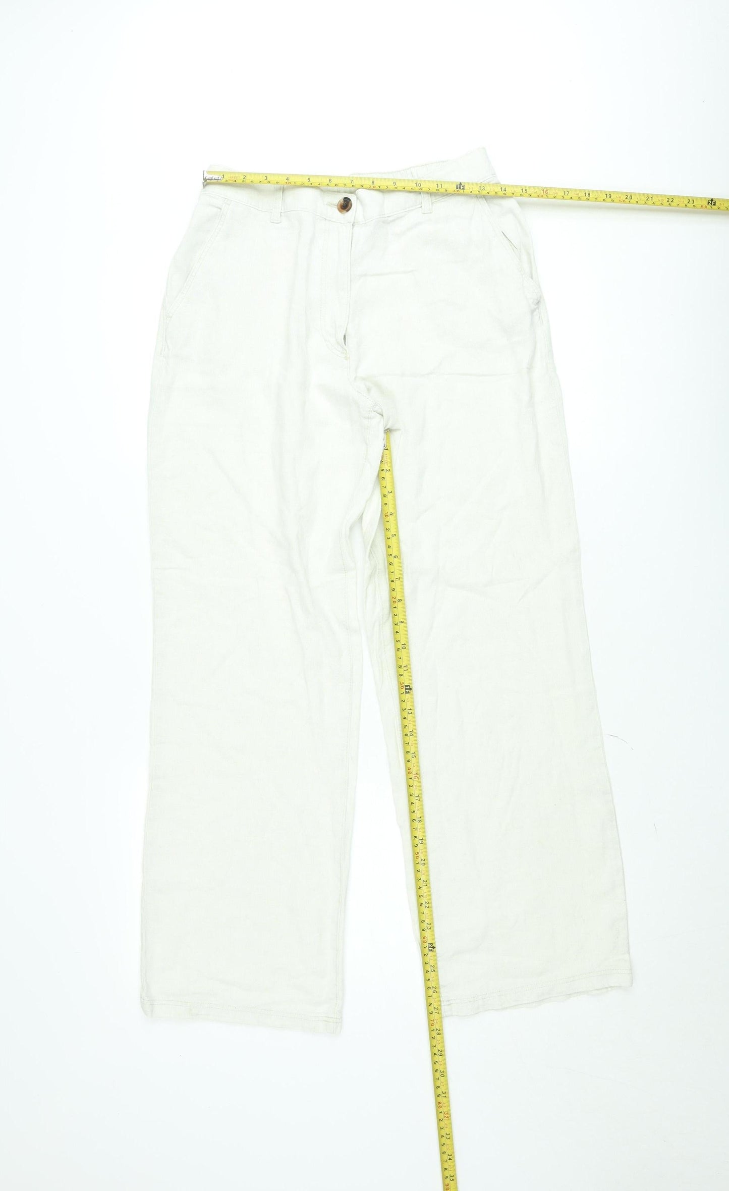 H&M Women’s Ivory Linen Blend Straight Trousers Size 12