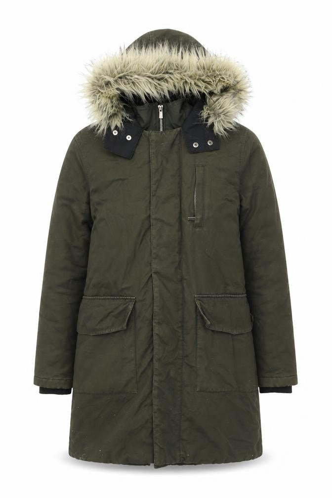 River Island Womens Green Parka Coat XS Hooded Fur Trim Winter Jacket