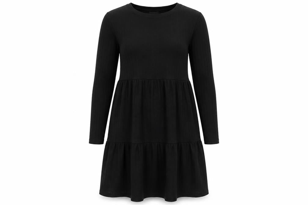 VILA Women Black Knit A-Line Dress XS Long Sleeve Round Neck
