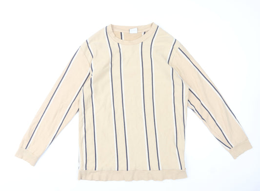 Zara Men's Beige Striped Long Sleeve Pullover Sweatshirt Size L