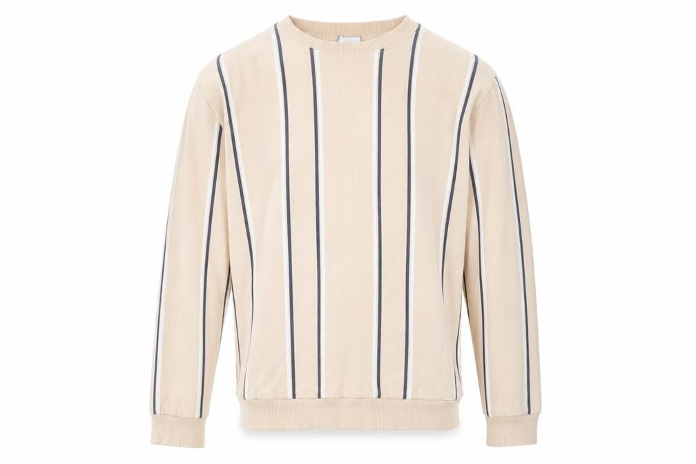 Zara Men's Beige Striped Long Sleeve Pullover Sweatshirt Size L