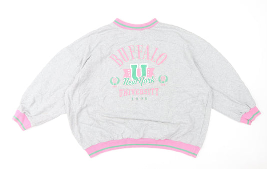 Boohoo Womens Grey Pink Buffalo New York Oversized Sweatshirt XL