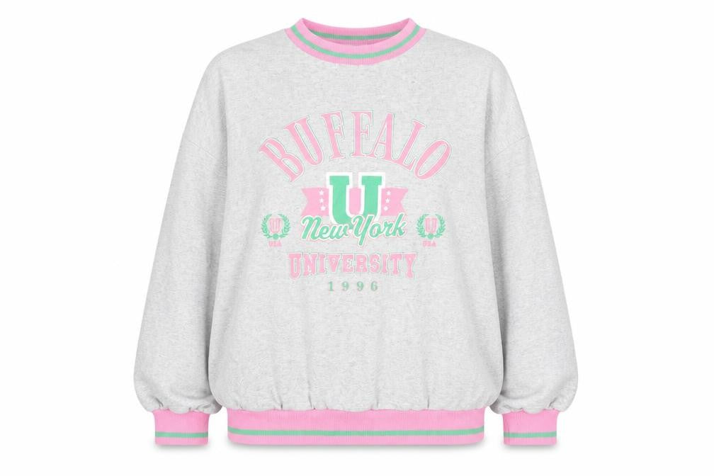 Boohoo Womens Grey Pink Buffalo New York Oversized Sweatshirt XL