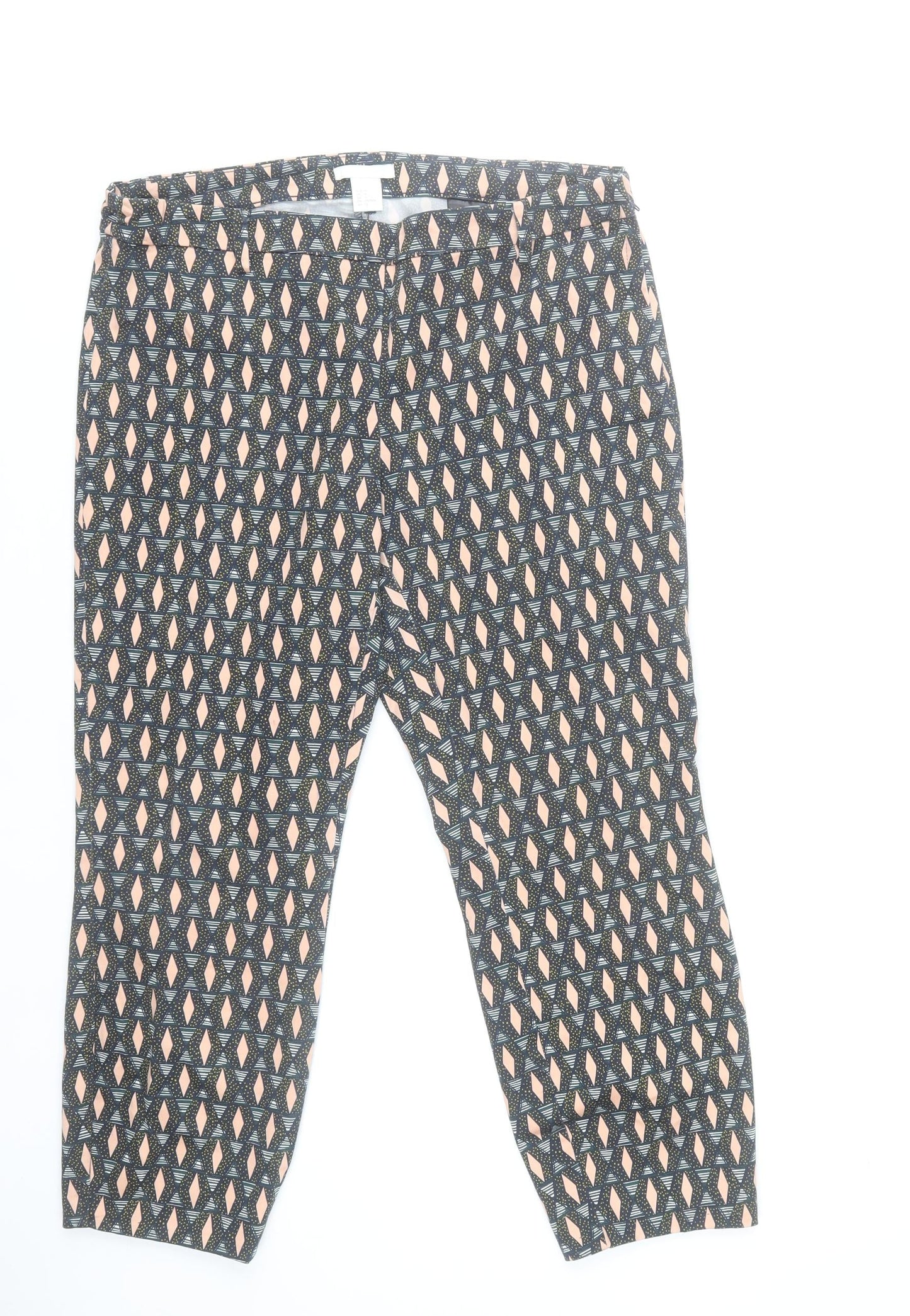 H&M Womens Multicoloured Geometric Trousers Size 12 Cotton Blend