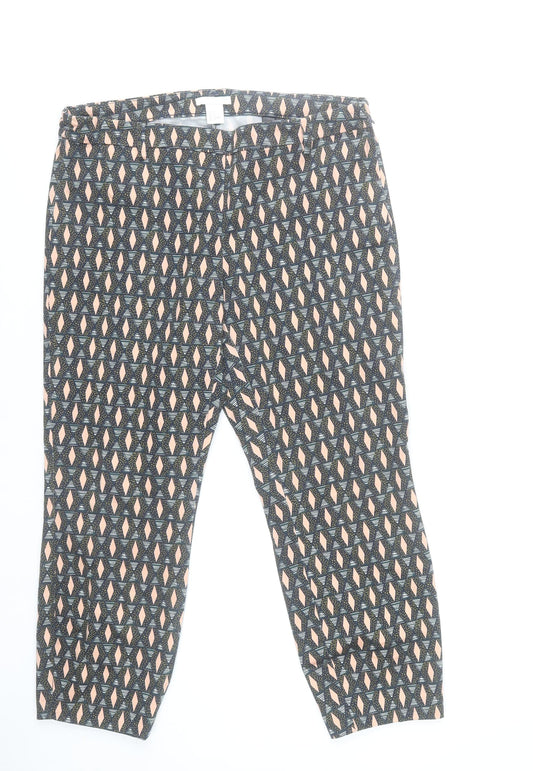 H&M Womens Multicoloured Geometric Trousers Size 12 Cotton Blend