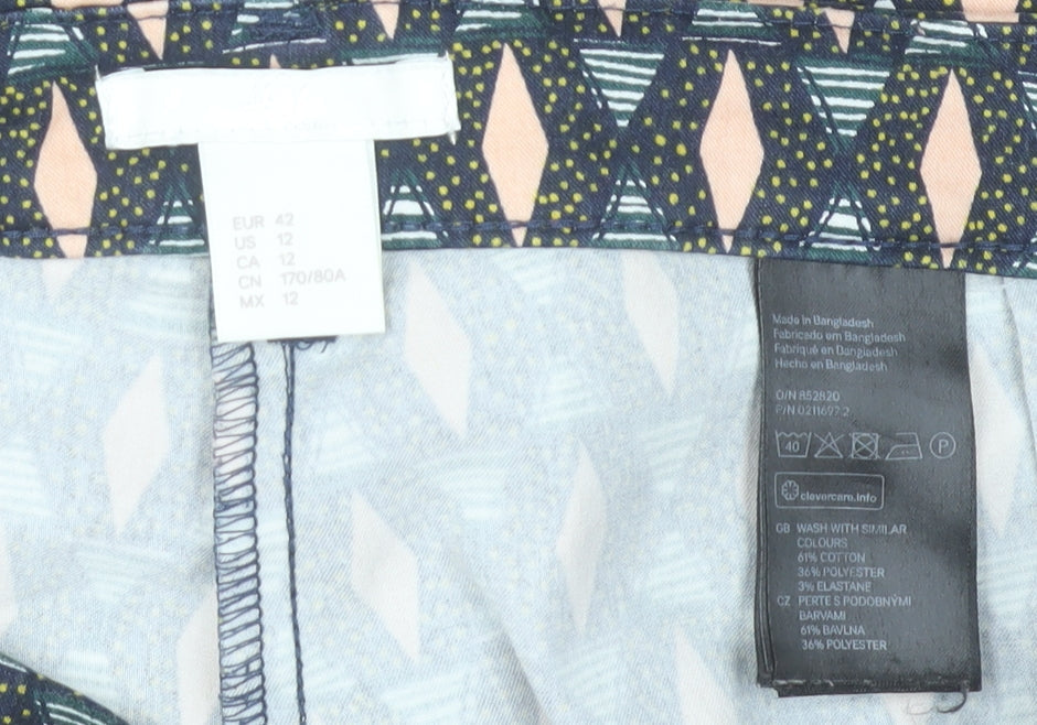 H&M Womens Multicoloured Geometric Trousers Size 12 Cotton Blend