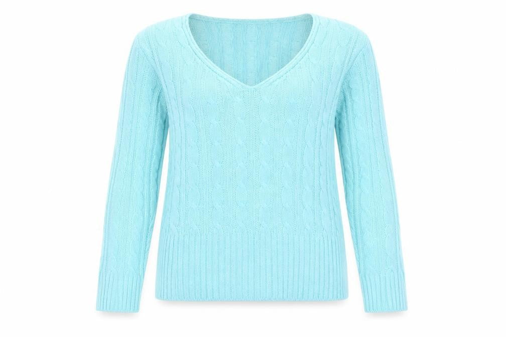 I Love Pulse Womens Blue Cable Knit V-Neck Pullover Jumper Size 4