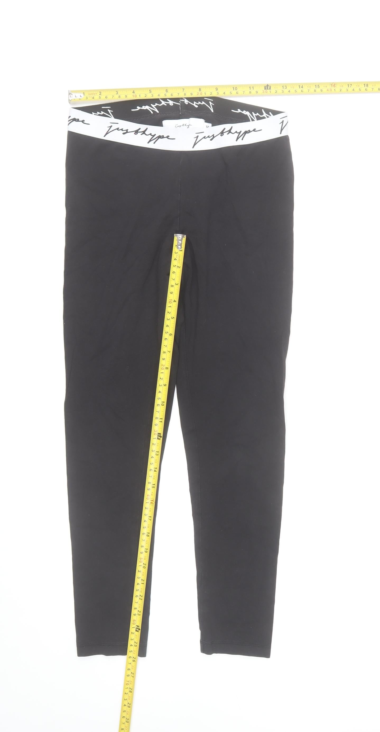 Just Hype Black Cotton Stretch Leggings Women Size 12 Ankle High Rise