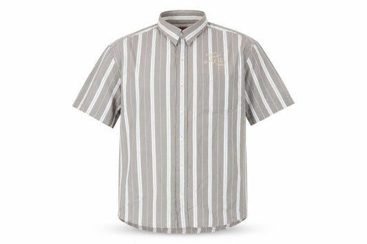 s.Oliver Men's Brown Striped Short Sleeve Button-Up Shirt L Regular Fit