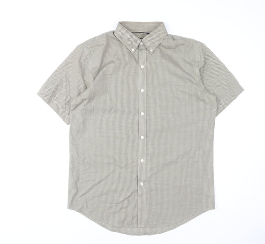 Van Heusen Men's Beige Checked Short Sleeve Classic Fit Shirt M 15.5in