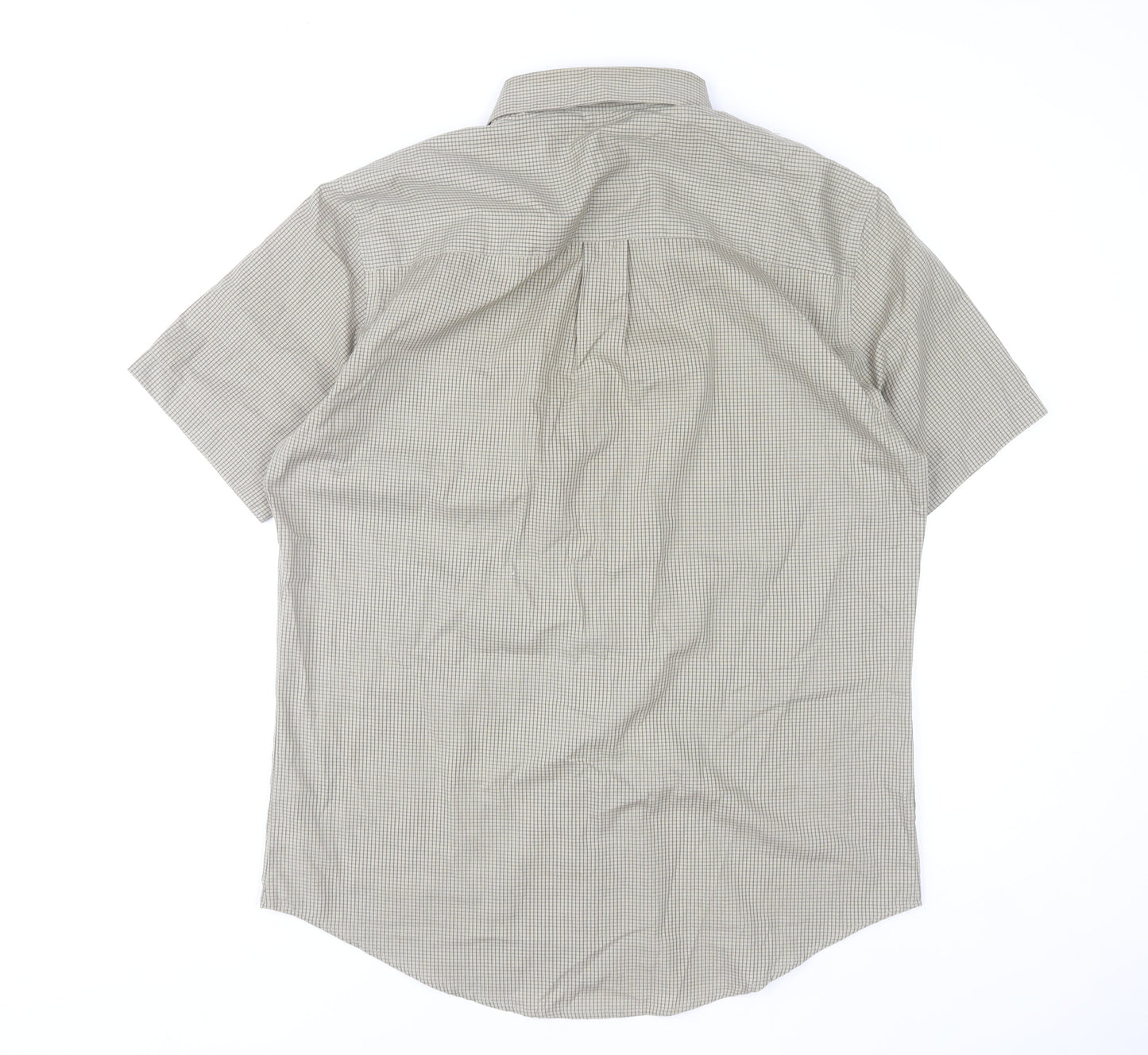 Van Heusen Men's Beige Checked Short Sleeve Classic Fit Shirt M 15.5in