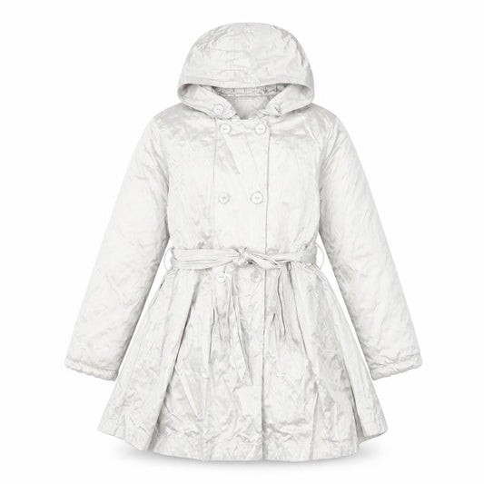 Front view of Barbara Farber girls’ grey belted hooded trench coat 8 years