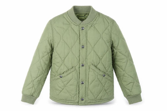 Front view of Gap Kids girls’ green quilted mid-length jacket, size 10-11, years