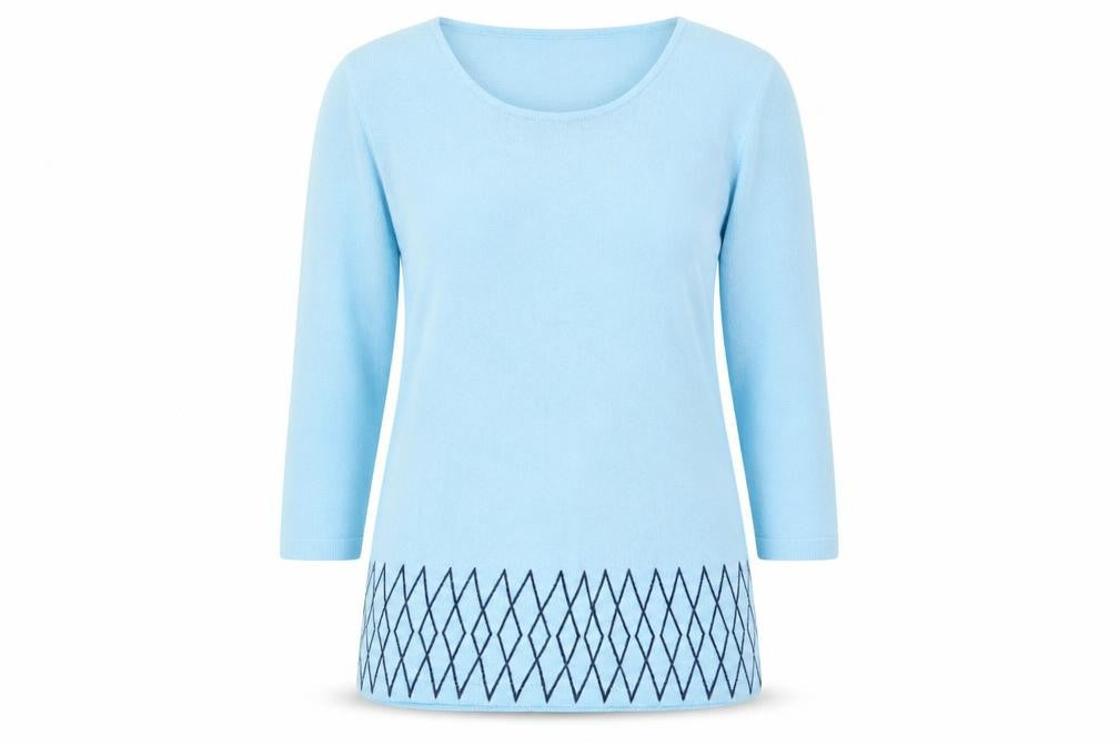 Text. Women’s Blue Scoop Neck 3/4 Sleeve Pullover Jumper Size S