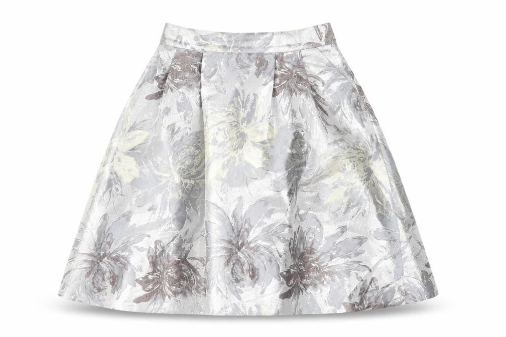 Little Mistress Womens Grey Floral A-Line Skirt UK12 Knee Length