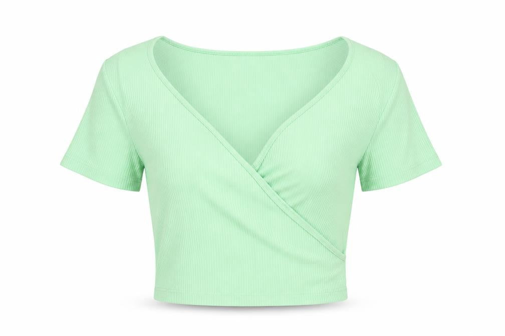 & Other Stories Women's Green Wrap V-Neck Short Sleeve Blouse Size S