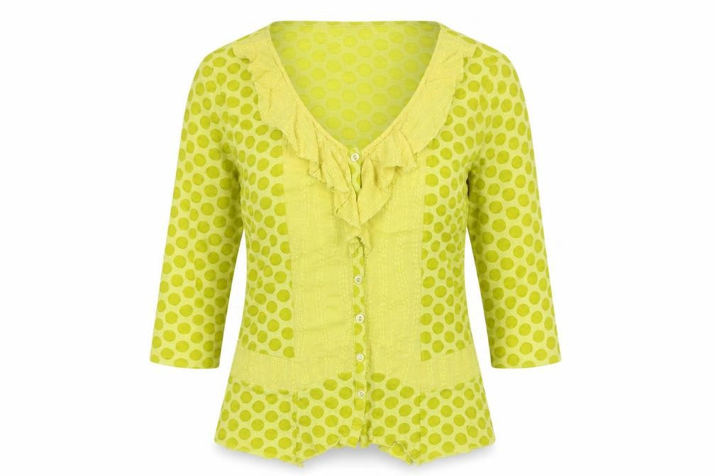 Marks & Spencer Per Una Green Polka Dot Ruffle Blouse Women’s Size 12