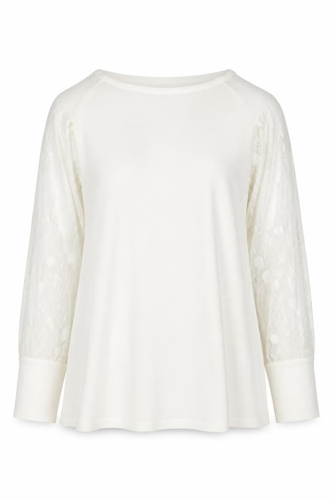 QED London Women White Lace Sleeve Pullover Jumper M