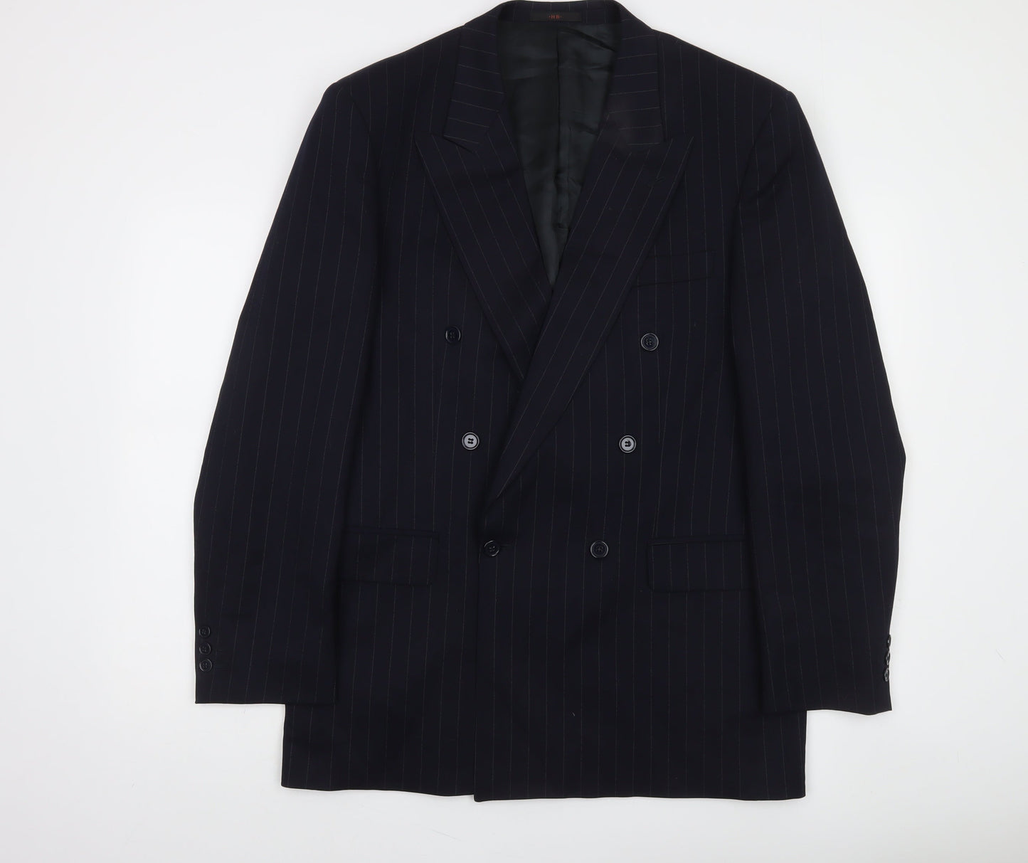 Horne Brothers Men's Black Pinstripe Wool Double-Breasted Blazer 40L Classic Fit