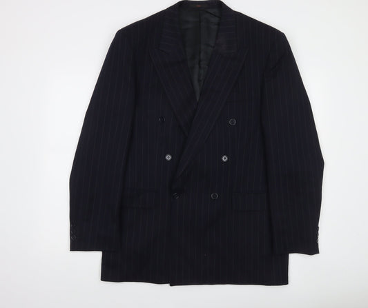 Horne Brothers Men's Black Pinstripe Wool Double-Breasted Blazer 40L Classic Fit