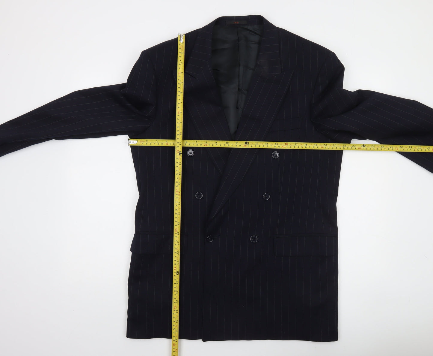 Horne Brothers Men's Black Pinstripe Wool Double-Breasted Blazer 40L Classic Fit
