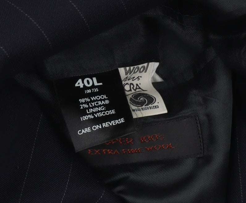 Horne Brothers Men's Black Pinstripe Wool Double-Breasted Blazer 40L Classic Fit