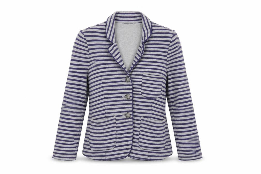 Next Women Grey Striped Cotton Jersey Blazer Size 8