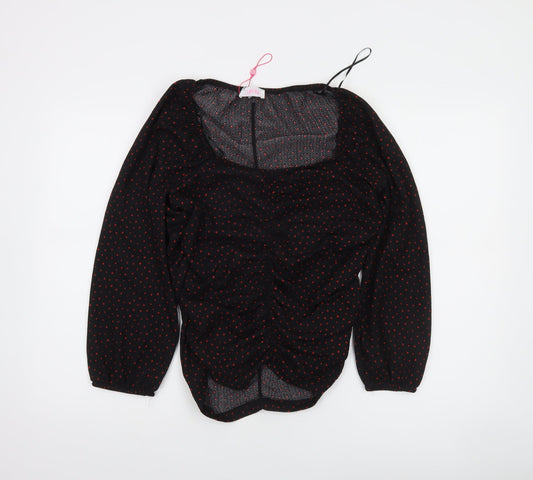 Sinsay Women's Black Red Polka Dot Long Sleeve Blouse Size 16