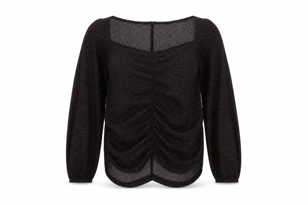 Sinsay Women's Black Red Polka Dot Long Sleeve Blouse Size 16