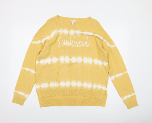 Tribal Jeans Women's Yellow Cotton Sunkissed Crew Neck Pullover Jumper M
