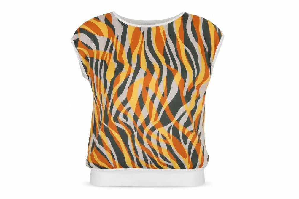 Deck by Decollage Women's Orange Print Short Sleeve Tunic Top S