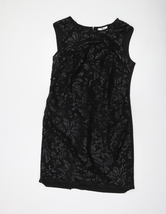 SD Collection Women Black Size 16 Lace Sequin Sheath Cocktail Dress