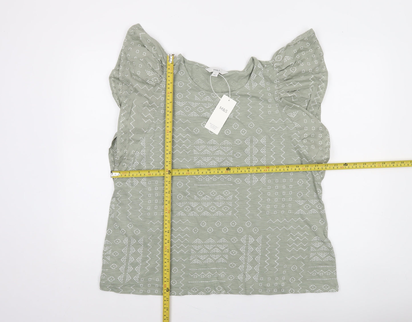Marks and Spencer Women’s Green Ruffle Sleeve Cotton Blouse Size 16