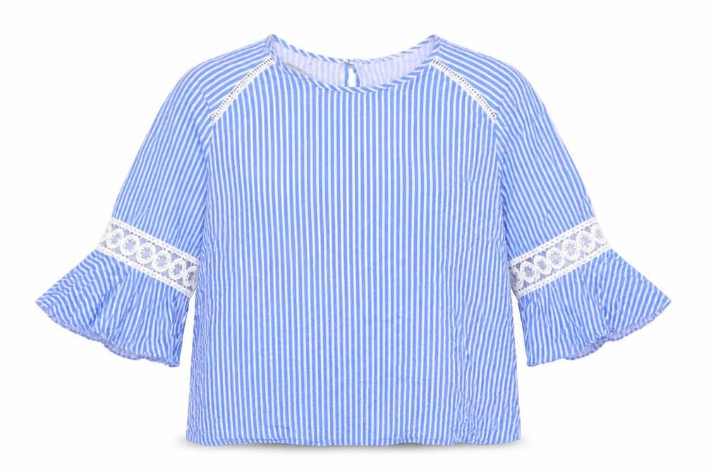 St Bernard Women Blue Striped 3/4 Sleeve Tunic Blouse Size 18