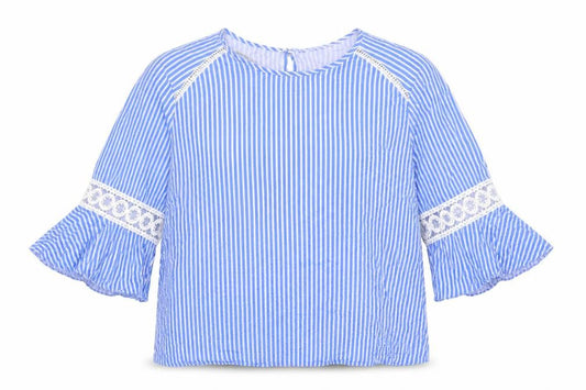 St Bernard Women Blue Striped 3/4 Sleeve Tunic Blouse Size 18