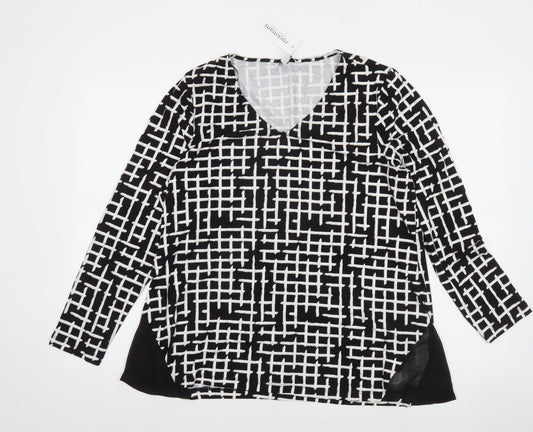 Rockmans Women Black Geometric Tunic Blouse M Long Sleeve Viscose