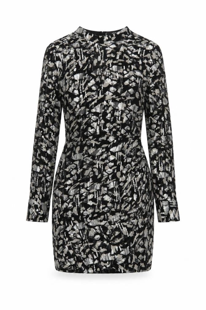 Mango Women Black Metallic Abstract Bodycon Dress Size 8 Party Lined