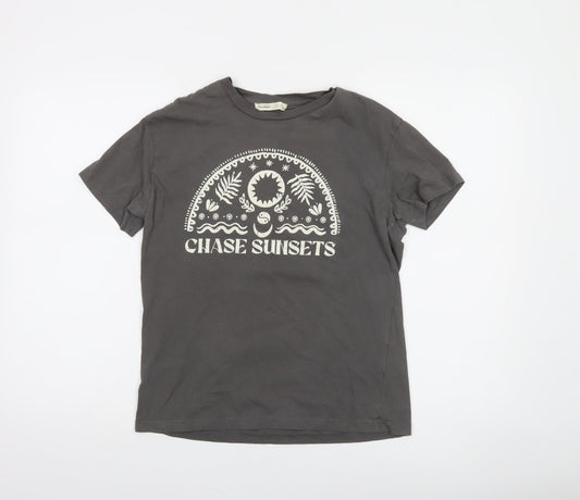 Pull & Bear Women's Grey 'Chase Sunsets' Cotton T-Shirt XS