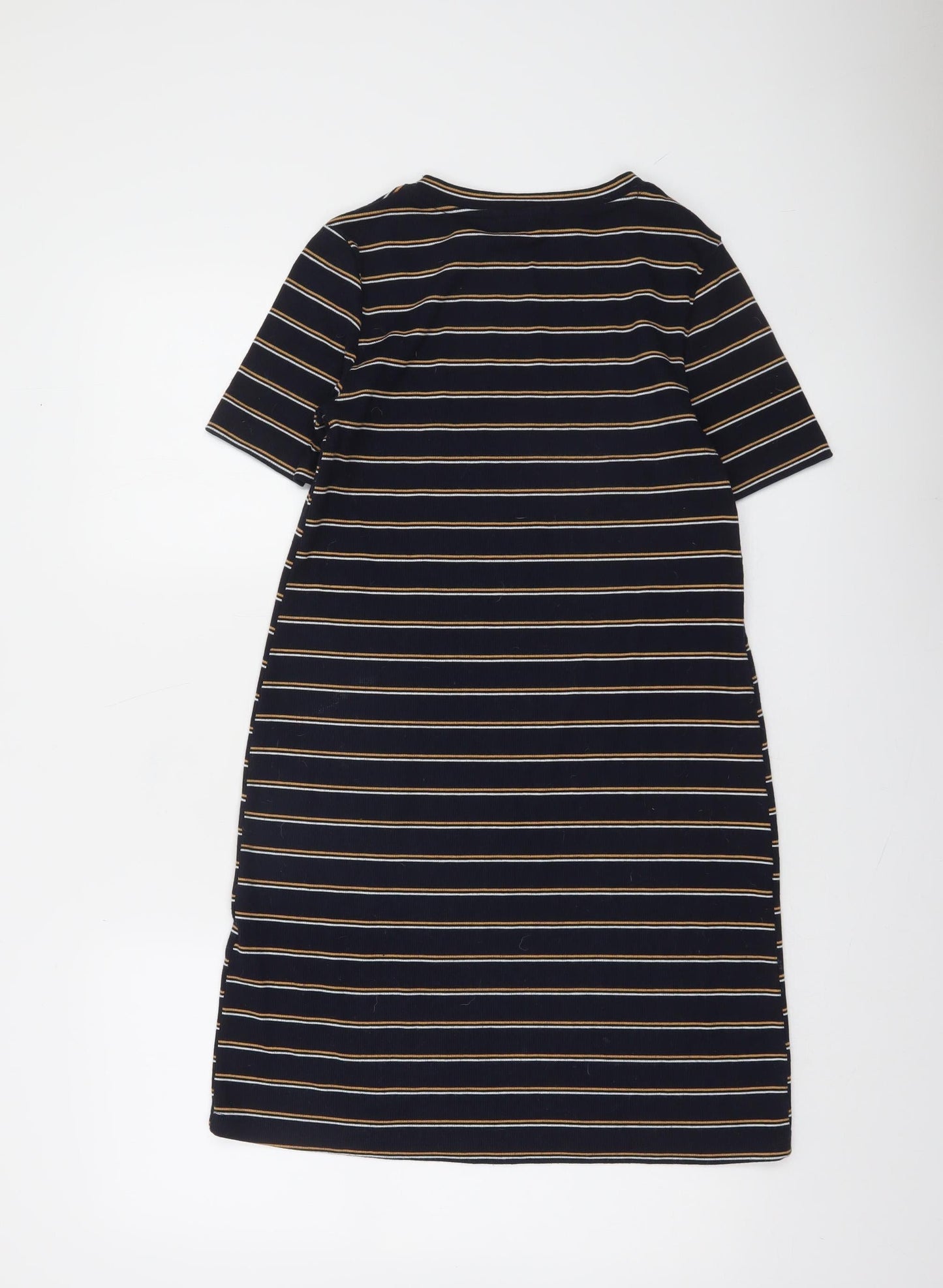 Bershka Women Blue Striped T-Shirt Dress Size 8 Short Sleeve Casual
