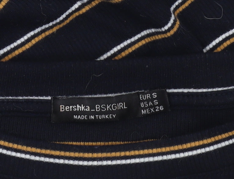 Bershka Women Blue Striped T-Shirt Dress Size 8 Short Sleeve Casual