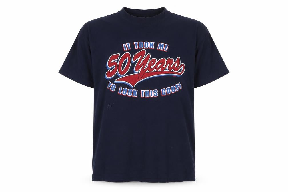 Atlantees Men’s Blue 50 Years Funny Graphic Short Sleeve T-Shirt Size L