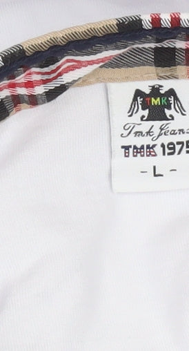 Tank Jeans Men's White L Collared Half Zip Short Sleeve T-Shirt