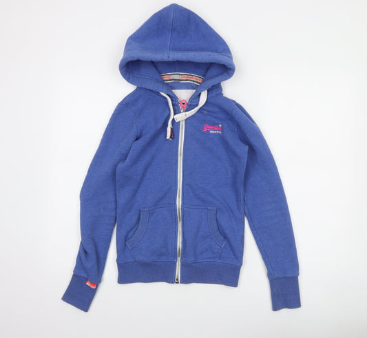 Superdry Women Blue Full Zip Hoodie 2XS Orange Label Cotton Blend