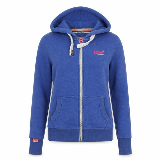 Superdry Women Blue Full Zip Hoodie 2XS Orange Label Cotton Blend