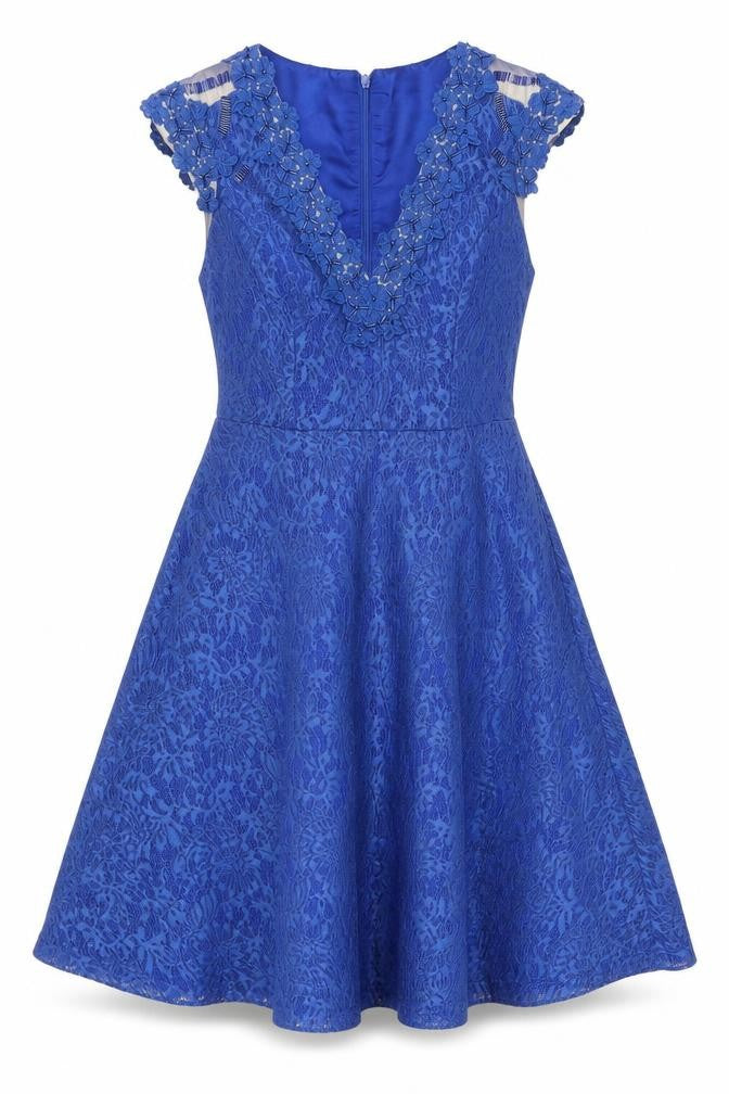 Amber Women's Blue Lace A-Line Knee Length Dress XS