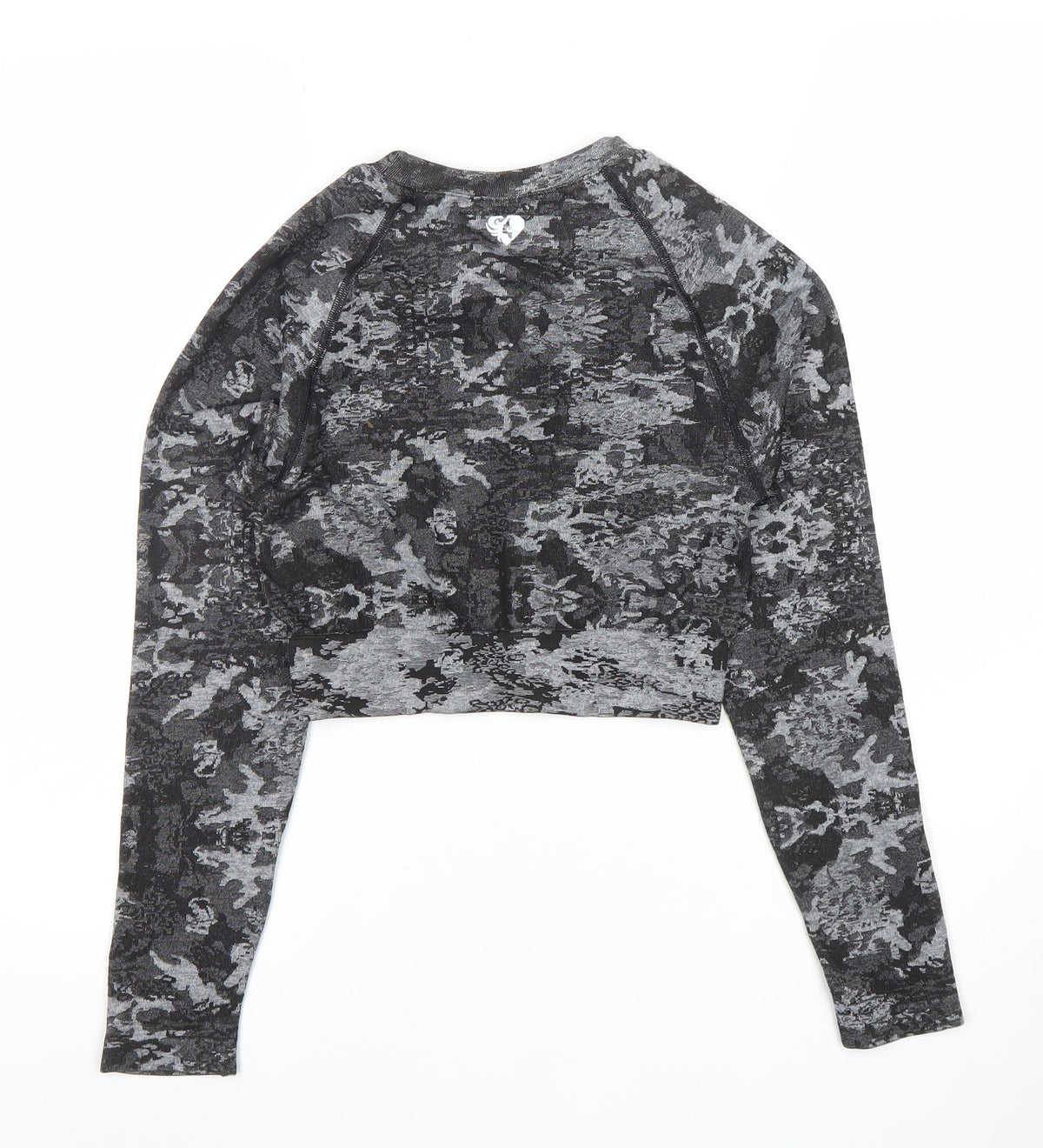 Women's Best Grey Camouflage Long Sleeve Cropped Activewear Top M
