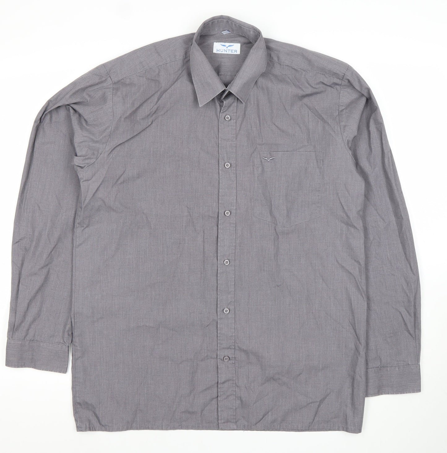 Hunter Men's Grey Long Sleeve Dress Shirt Size 15/38cm Classic Fit