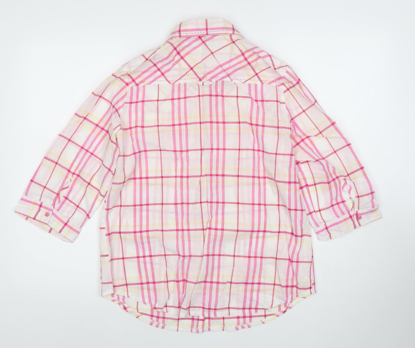 Isle Womens Pink Check Button-Up Shirt Size 14 Cotton 3/4 Sleeve Casual