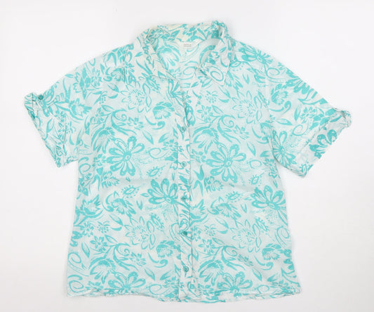 Marks and Spencer Womens Blue Floral Cotton Button-Up Shirt Size 10